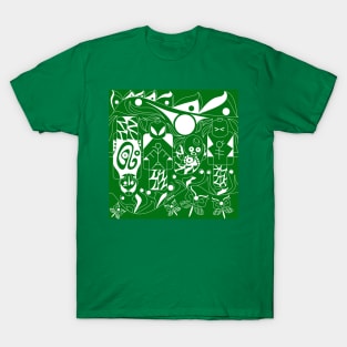 green alien mask in mayan pattern ecopop T-Shirt